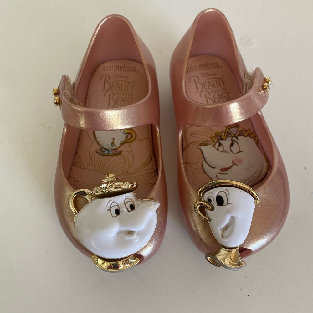 Mini Melissa Rose Gold Ultragirl Beauty and the Beast Mary Jane Flats Size 5